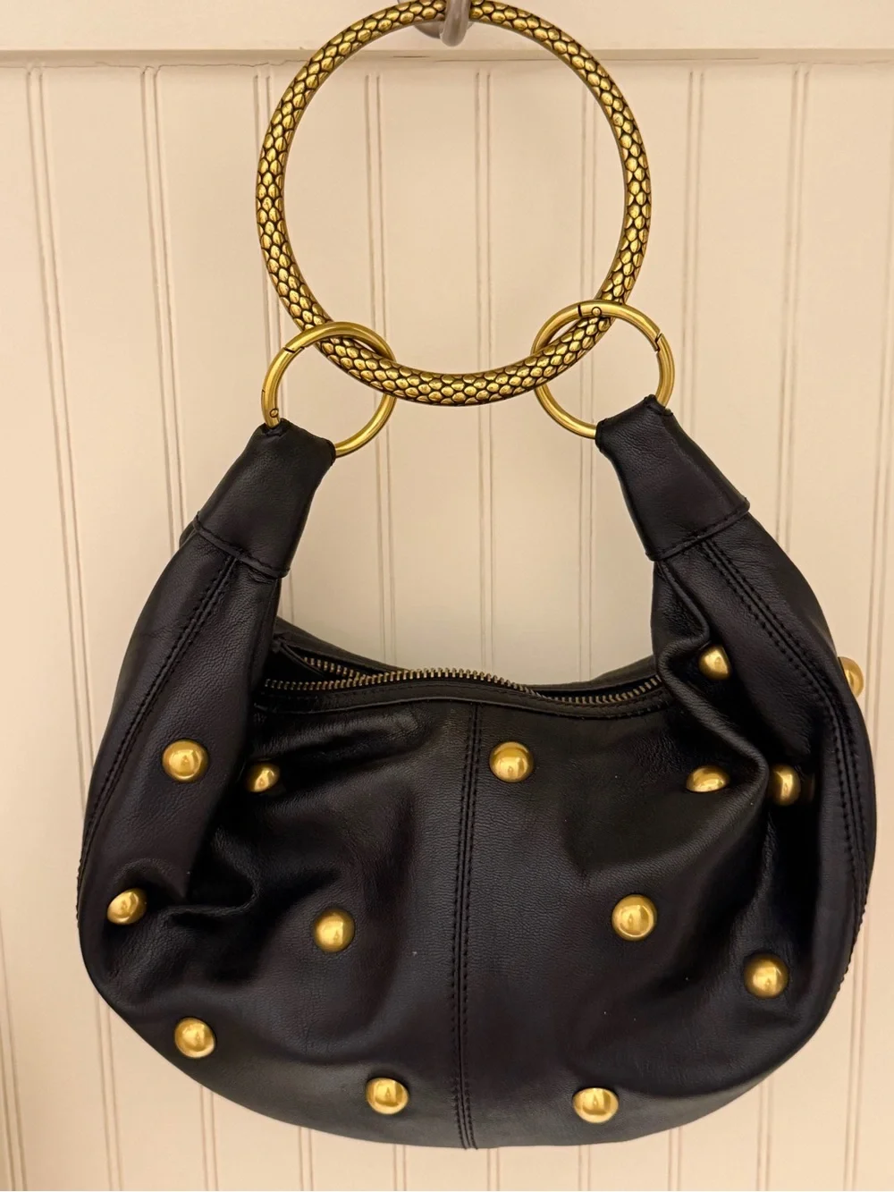 Walter Baker Black Leather Hobo with Gold Hardware